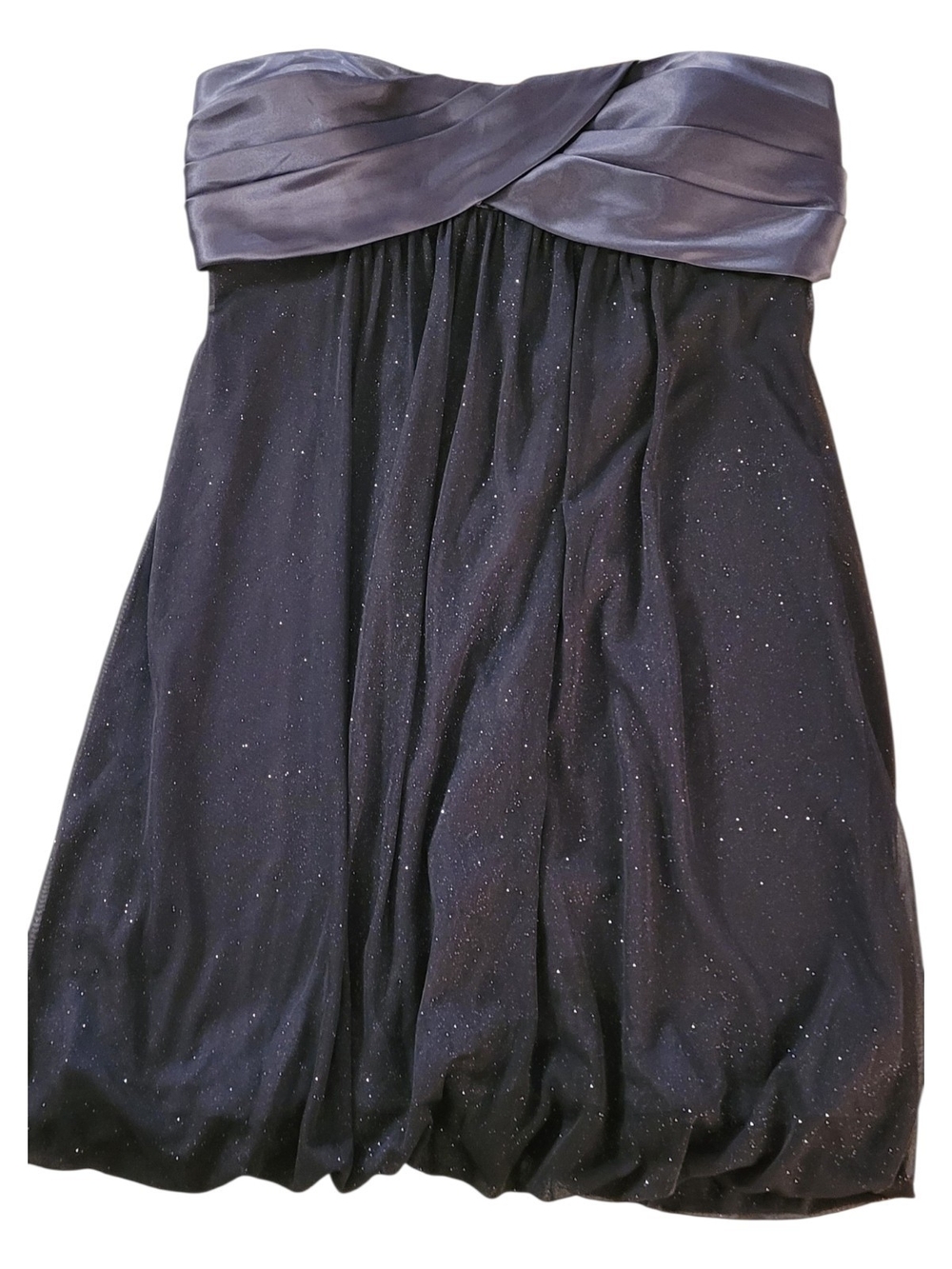 Jump Strapless Glitter Bubble Hem Mini Dress in Navy